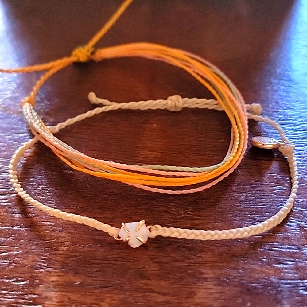 PURA VIDA Encased Opalescent Stone Adjustable Cord and Signature Bracelet Lot